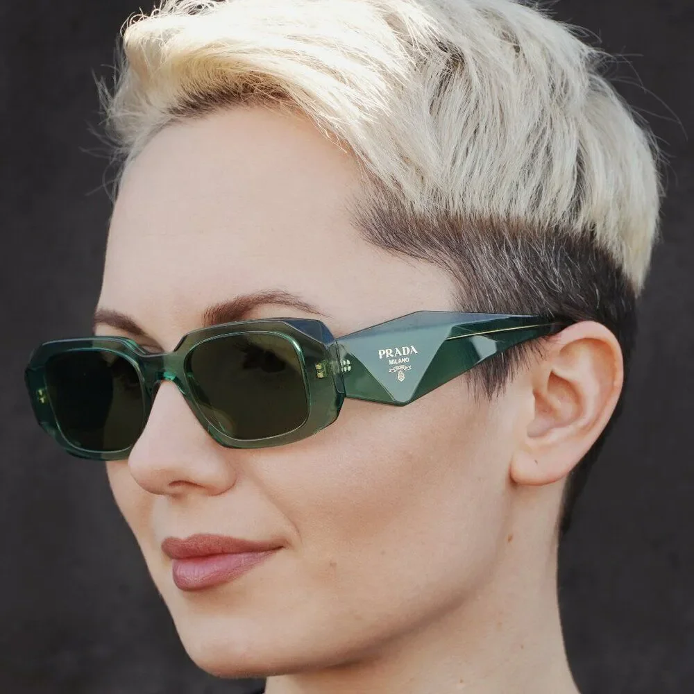 NEW Prada PR17WS 11R10E Sage Green Mirror Internal Silver Rectangle Sunglasses - Picture 6 of 14